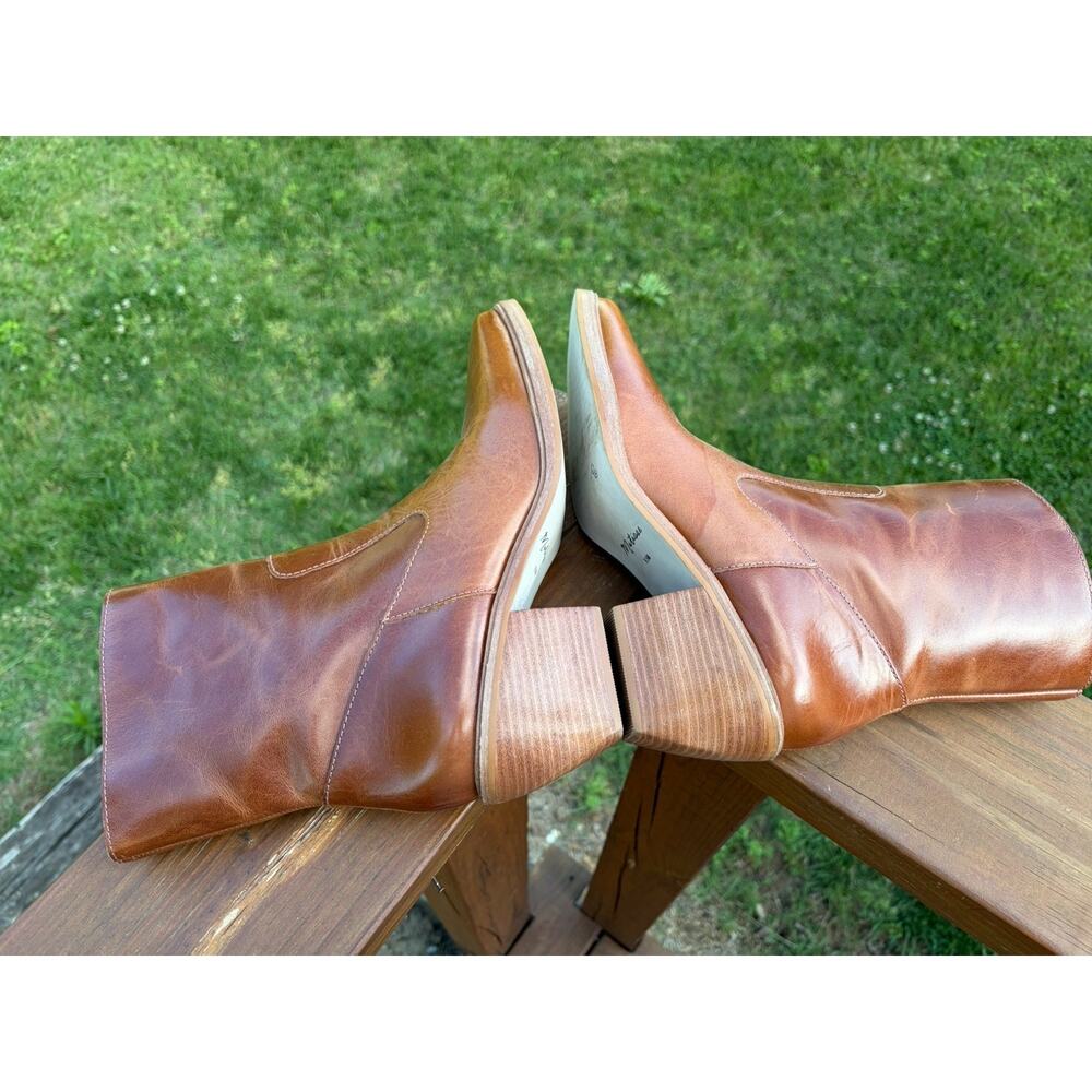 $215 Matisse Ezra Boot Leather Ankle Square Toe Cognac Brown Tan Size 9.5 - Picture 4 of 7